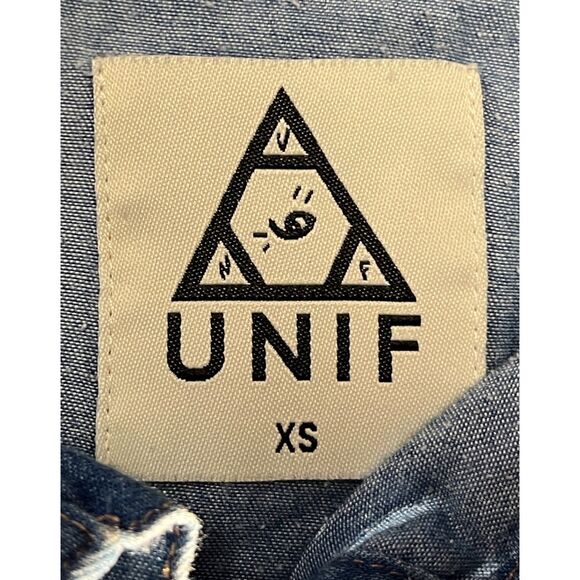 UNIF Blue Cold Shoulder Pearl Snap Button Up Denim Shirt Top   Women's Size XS - Picture 4 of 10